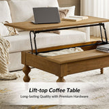 HULALA HOME Wood Lift Top Coffee Table with Storage, Farmhouse Convertible Dining Table for Living Room, Large Rectangle Rustic Central Table with Hidden Compartment, Acorn HULALA HOME