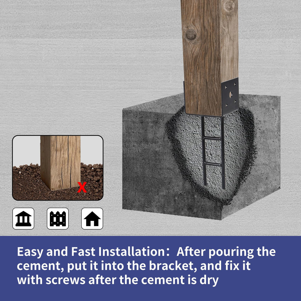 TPSHKE 8 Pack U Shape Post Anchor, 4"x 4" Post Base for Concrete, Design Patent Product, 11 Gauge 3 mm Thickness Galvanized Black Pergola Deck Bracket with Screws(Inner Dia 3.6x3.6) TPSHKE