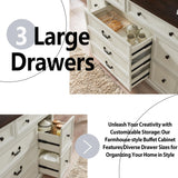 IFGET Farmhouse Buffet Cabinet, 60" Storage Cabinet w/9 Drawers, Large Wood Rustic Sideboard Cabinet w/Three Drawer Sizes, Coffee Bar Cabinet for Dinning Room, Hallway, Bedroom (White) IFGET