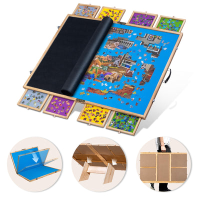 Lavievert 2000 Piece Tilting & Foldable Puzzle Board with 8 Drawers & Cover, Portable Wooden Puzzle Plateau with Handle, Adjustable Jigsaw Puzzle Table with Easel/Stand & Non-Slip Tabletop for Adults