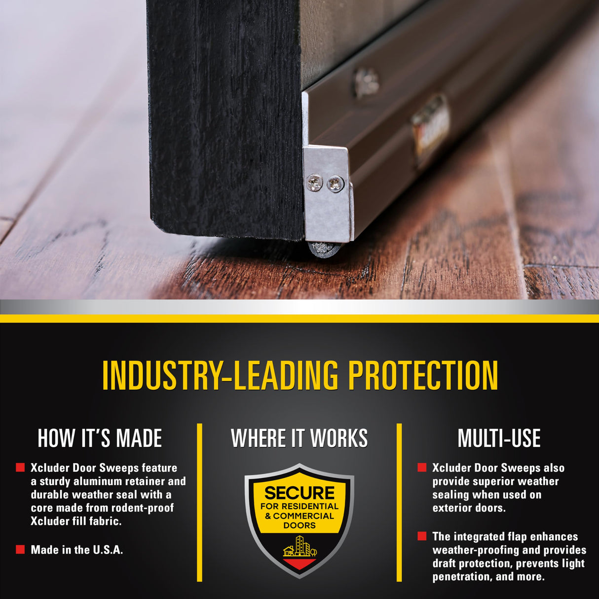 Xcluder 36" Low-Profile Door Sweep, Dark Bronze 2-Pack – Seals Out Rodents & Pests, Enhanced Weather Sealing, Easy to Install; Door Seal Rodent Guard; Rodent Proof Door Sweep Xcluder