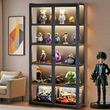 Curio Display Cabinet with Acrylic Doors, 5-Tier Bamboo Display Cases for Figurine, Curio Cabinet Toy Organizers Rack & Display Shelf for Home Office, Playroom, Living Room，Bedroom, 65in Generic