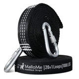 MalloMe XL Hammock Straps for Trees - Hammock Tree Straps Set 2000+ LBS Heavy Duty 40 Loops & 100% No Stretch Suspension System Kit - Camping Hammocks Accessories | 2 Carabiners | 12 Feet Black MalloMe