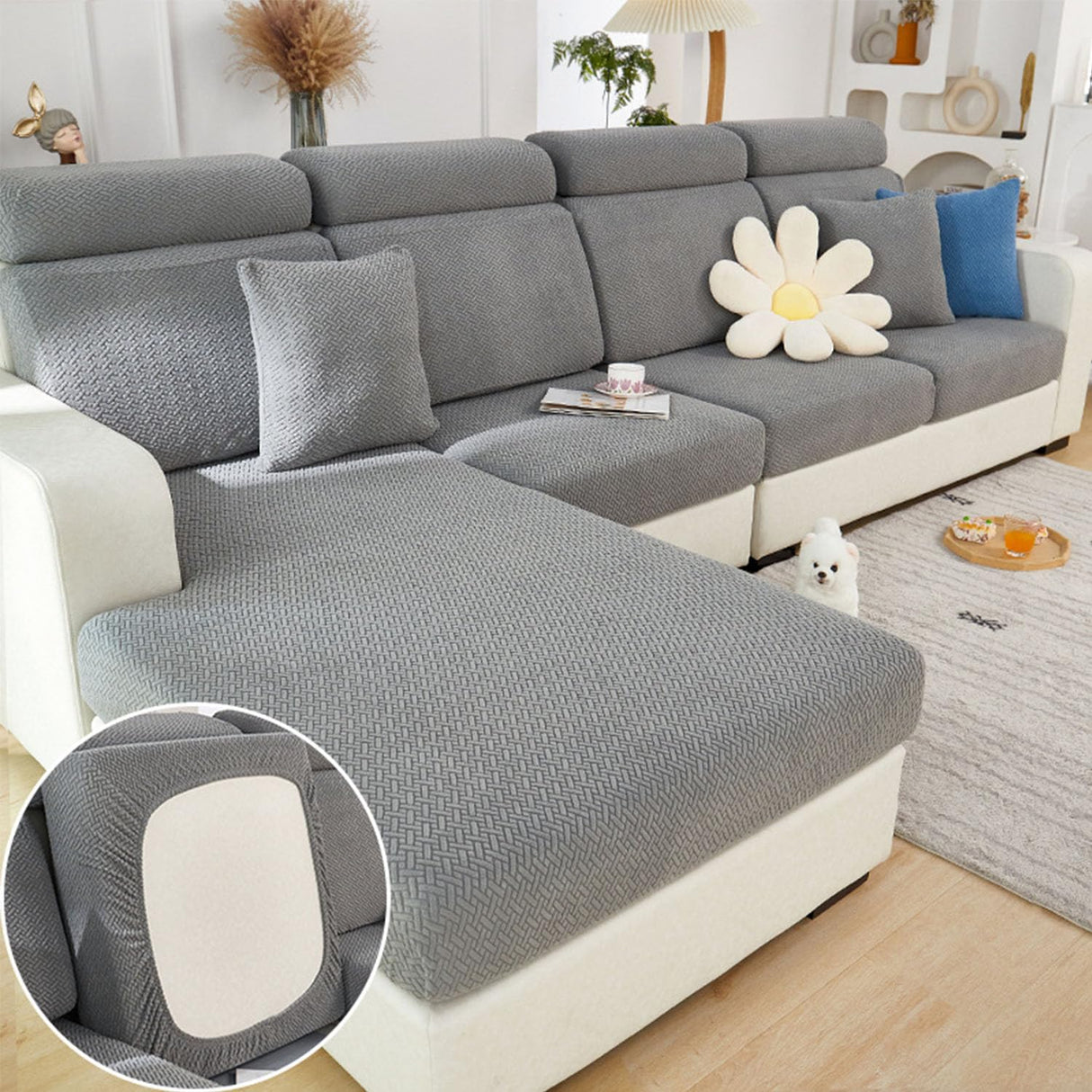 Disayu Magic Sofa Covers Couch Covers 2024 New Couch Cushion Covers Universal Sofa Covers Washable Stretch Slipcovers for Sectional Sofa (Texture Gray,Large Single Seat Cover) Disayu