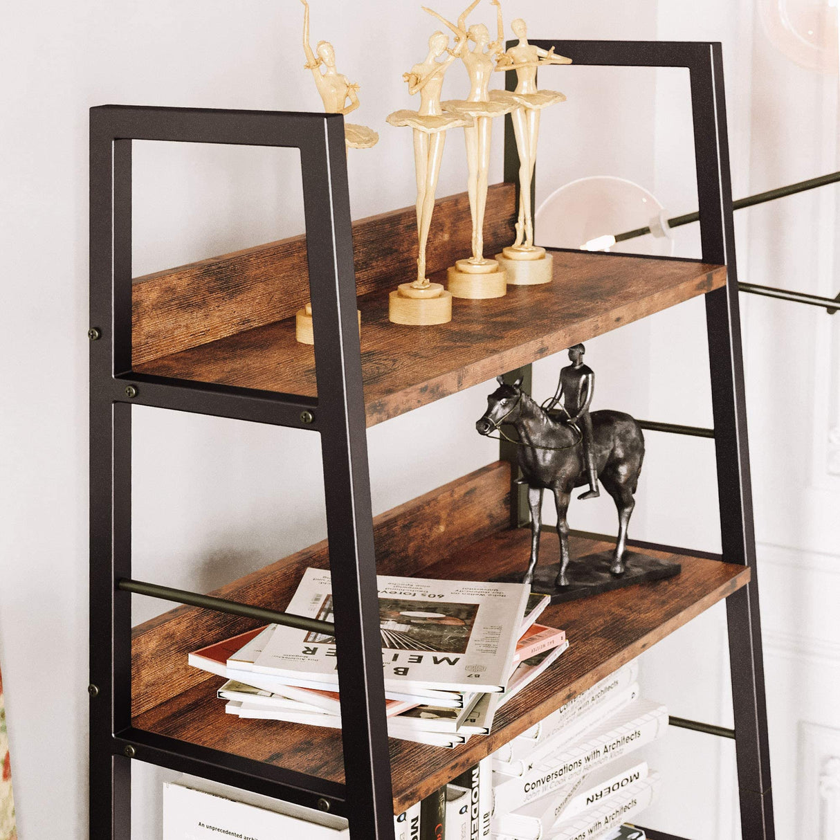 IRONCK Vintage Industrial 5-Tier Ladder Bookshelf with Metal Frame in Rustic Brown IRONCK
