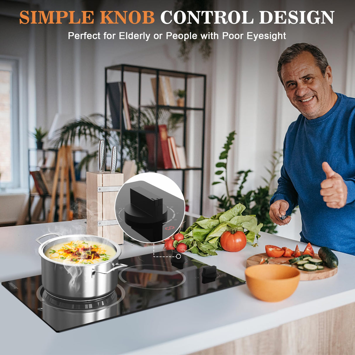 Jessier 2 Burner Electric Cooktop - 12 Inch Plug in Portable 110V Electric Cook Top, Built-in & Countertop Ceramic Stove Top with Knob Control, 9 Power Levels and Overheat Protection Jessier