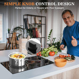 Jessier 2 Burner Electric Cooktop - 12 Inch Plug in Portable 110V Electric Cook Top, Built-in & Countertop Ceramic Stove Top with Knob Control, 9 Power Levels and Overheat Protection Jessier