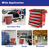 MHEOMTME Rolling Tool Chest with Drawers, Craftsman Tool Box Organizer, Toolbox Cabinet with Keyed Locking System, 5 Drawer Tool Storage Cart on Wheels for Garage, Workshop and Repair Room, Red MHEOMTME