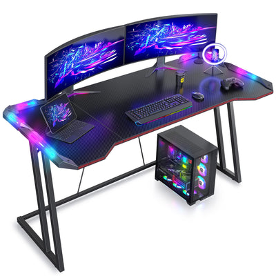 BANTI 55 inch Gaming Desk with LED Lights for Home Office, Black