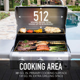 Kenmore 3-Burner Propane BBQ Grill, 30,000 BTUs Gas Grill with Cast Iron Cooking Grates, Folding Side Tables & Wheels, Outdoor Grill with Tool Hooks, Black Kenmore