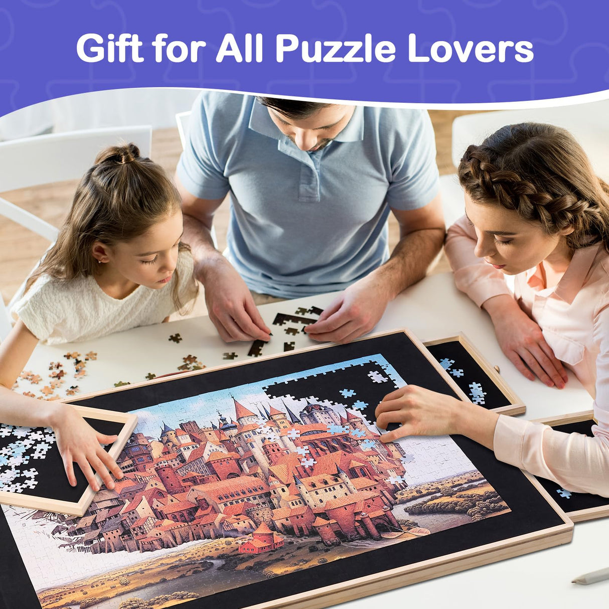 1500 Pieces Rotating Puzzle Board with Tilting and Cover, 36.2’x25.2’ Portable Wooden Jigsaw Puzzle Table with Lazy Susan and Drawers for Adults, Gift for Mom, Family, Friend Miereirl