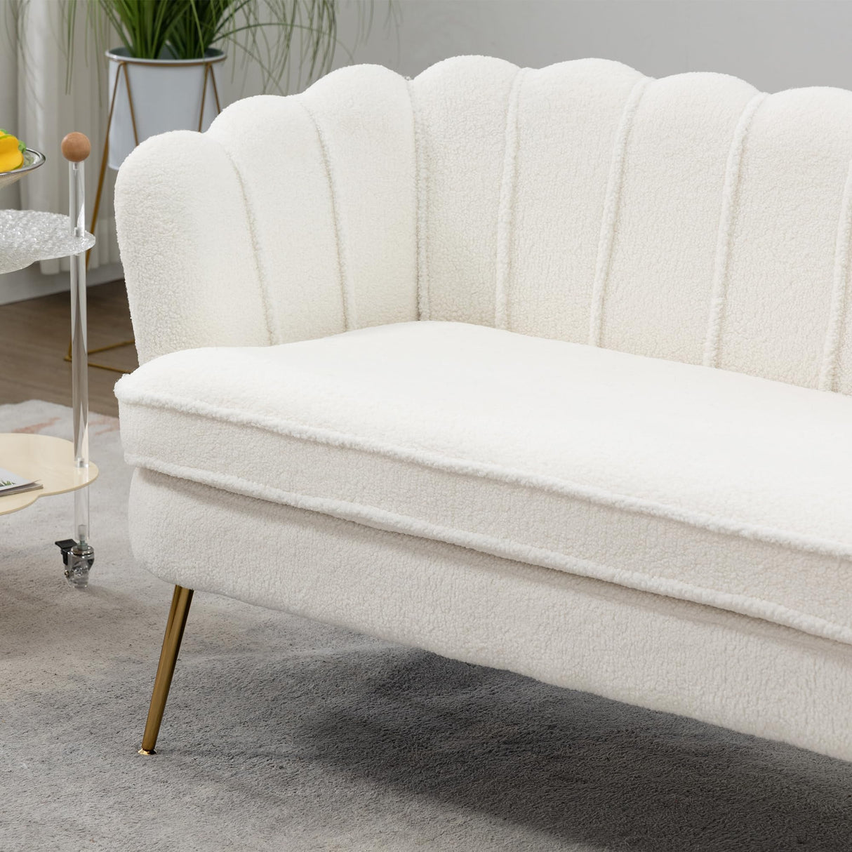 Modern Boucle Loveseat Couch,Futon Small Sofa with Gold Metal Legs ,2-Seater Upholstered Mini Sofa Couches for Small Space,Living Room Bedroom Office Dorm Studio Apartment Love Seat Couche(White) Gustonhon