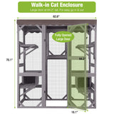 GUTINNEEN Catio Large Cat House Outdoor Walk in Outdoor Cat Enclosure Indoor Cage Kitty Condo Playpen with Door, Platform & Small House - 62.6" GUTINNEEN