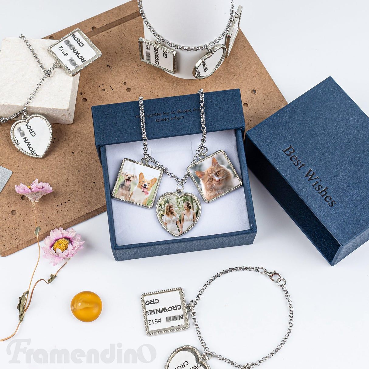 Framendino, 5 Set Sublimation Bracelets Blanks Heat Transfer Bracelet Adjustable Heart Square Photo Bezel Tray Craft Setting for Women Framendino