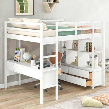 Modern White Full Loft Bed with Desk & Storage by Harper & Bright Designs - WoodArtSupply