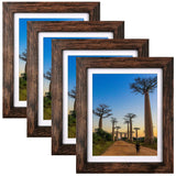 SESEAT 8x10 Picture Frames Rustic Brown with Mat Photo Frames 4 Packs for Tabletop or Wall SESEAT