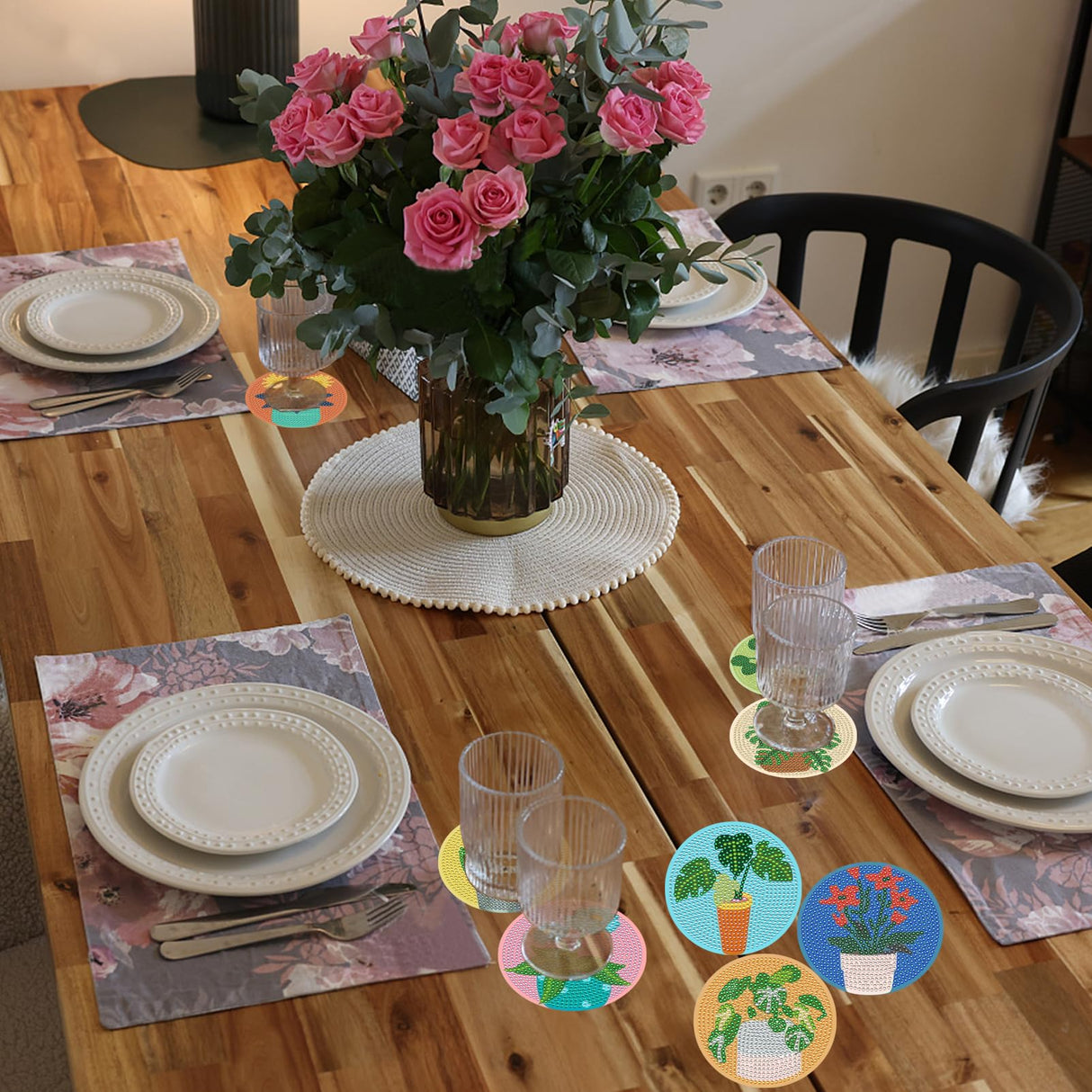 TDOOW Diamond Art Coasters Kits, 8 Pcs DIY Plant Diamond Painting Coasters with Holder, Diamond Art Kits for Adults Beginners TDOOW