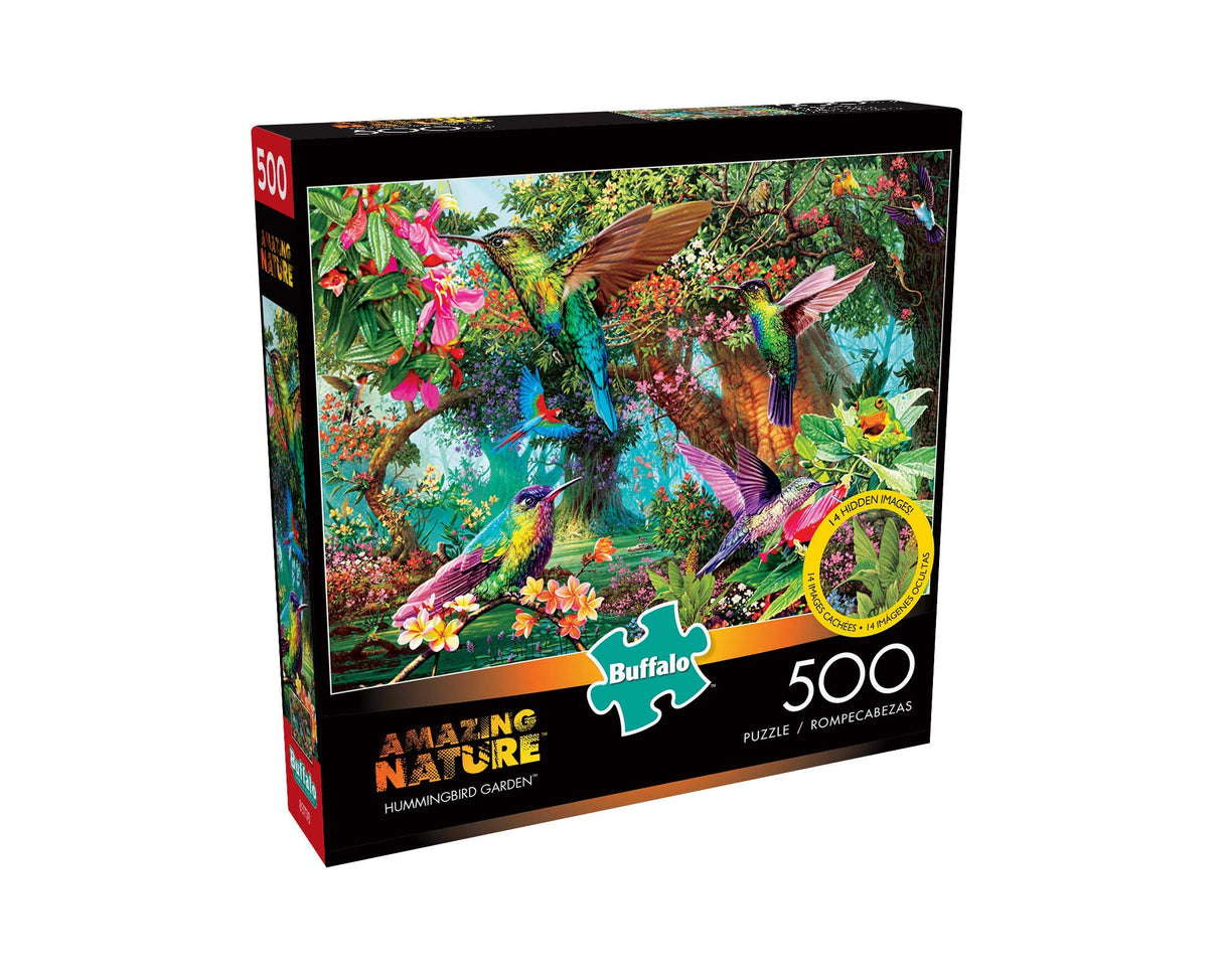 Buffalo Games - Hummingbird Garden - 500 Piece Jigsaw Puzzle with Hidden Images, Green Buffalo Games