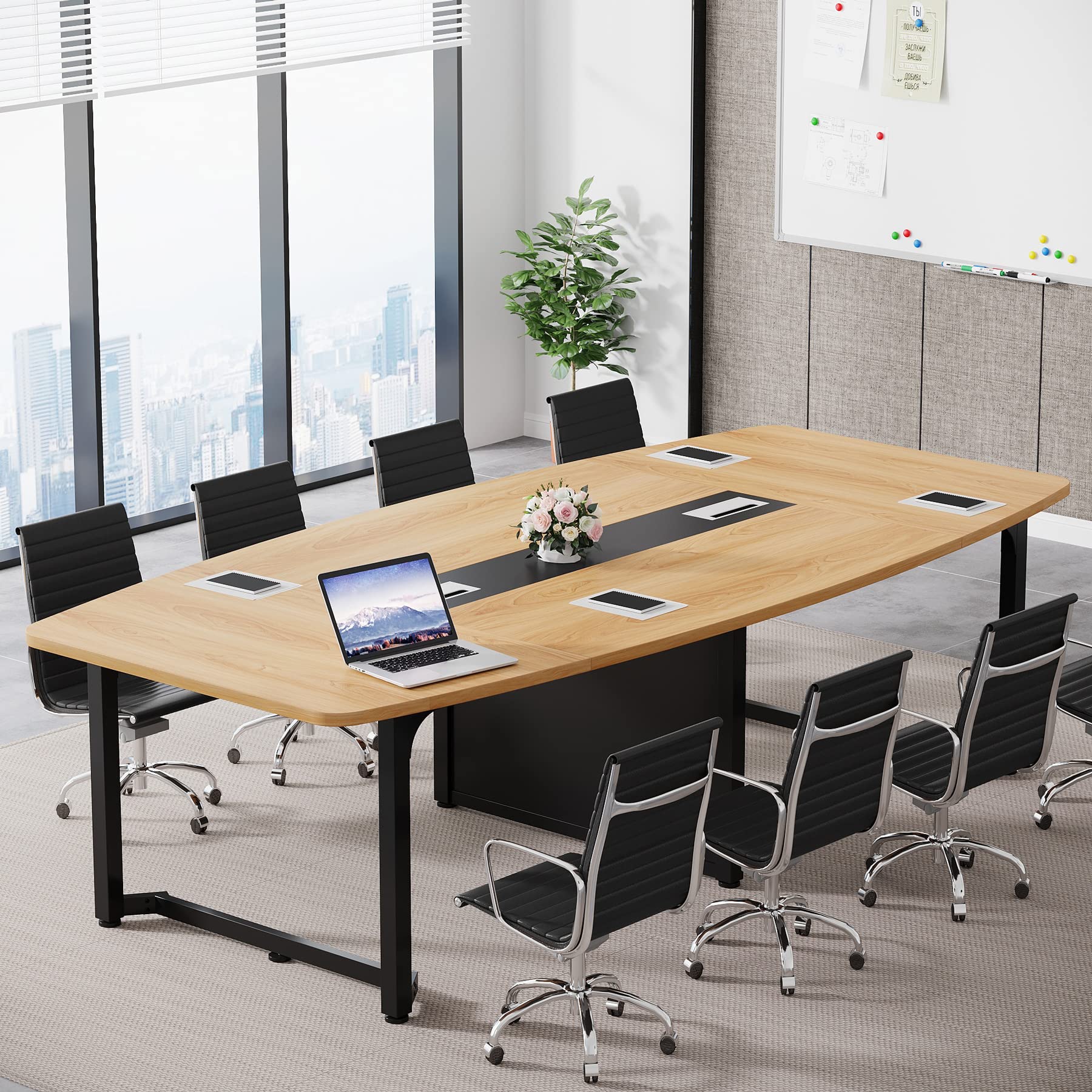 Tribesigns 8FT Conference Table, 94.5L x 47.2W inch Large Meeting Table, Modern Rectangular Seminar Table for Office Meeting Conference Room, Metal Frame - WoodArtSupply