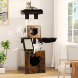 YITAHOME Modern Cat Tree with Litter Box Enclosure, Combo Endtable and Large Cat Tower with Basket, 4-in-1 Litter Box Furniture Hidden and Scratching Post for Large Cats YITAHOME