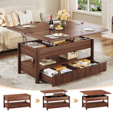 HUAHUU 40" Lift Top Coffee Table, 4 in 1 Square Coffee Table with Storage Shelf & 2 Drawers, Modern Coffee Tables with Lift Tabletop, Converts to Dining Table for Living Room, Home Office, Walnut HUAHUU