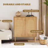 THEETAYY Storage Cabinet Sideboard with Rattan Doors, Boho Buffet Sideboard Bar Cabinet Farmhouse Credenza Cabinet with Sturdy Wooden Legs with Leveler for Living Room,Kitchen,Hallway THEETAYY