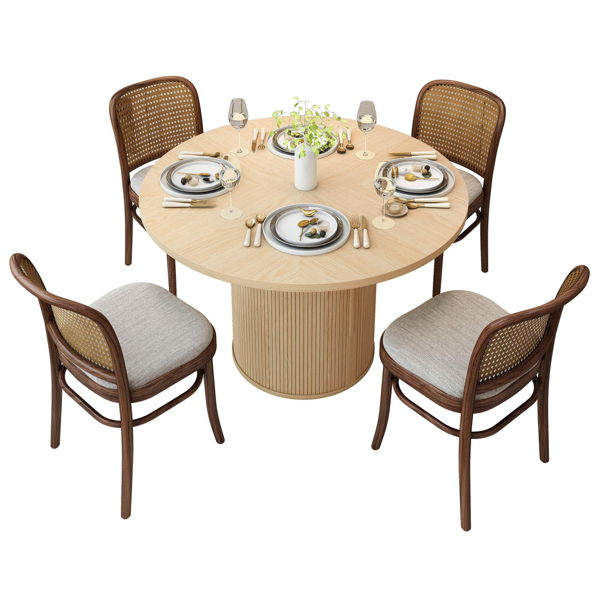 weselon 47 inch Round Dining Table for 4, Kitchen Table Dinner Table with 2-Layer Storage Shelf and Wood Slide Door for Home Dining Room Living Room (Natural) weselon