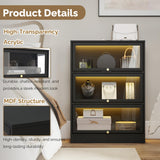 BONITURE Display Cabinet with Acrylic Glass Doors,3-Tiers Curio Cabinet with LED Lighting for Collectibles, Collectibles Toy Organizers Rack & Display Shelf Display Case Storage Cabinet, Black BONITURE