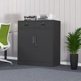 JINKUR Metal Storage Cabinet with Locking Doors and Adjustable Shelf, Lockable Storage Cabinets with Drawers for Home Office Garage Kitchen Pantry (Black) JINKUR