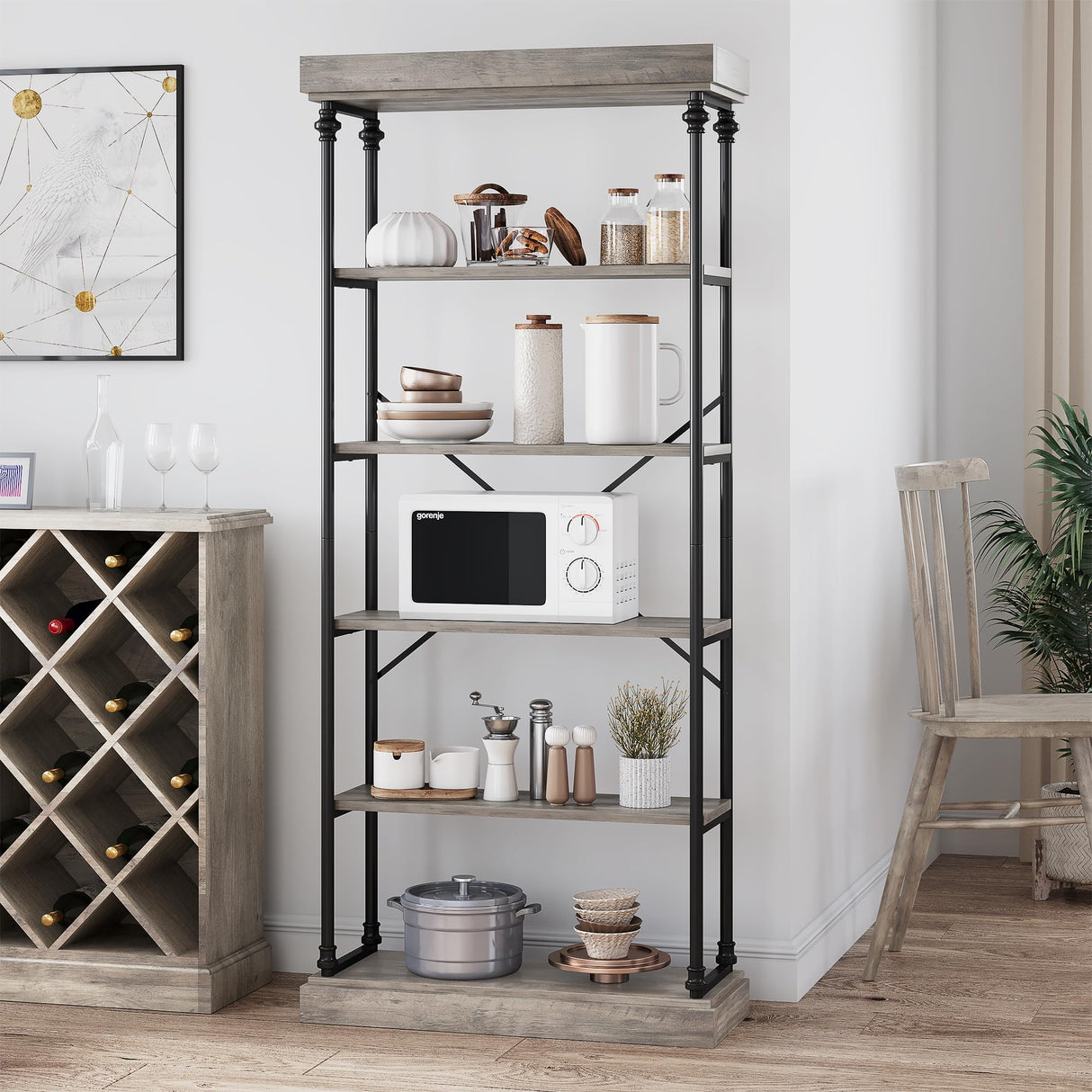 IDEALHOUSE Rustic 6-Tier Industrial Bookshelf with Metal Frame - Elegant Grey Storage Rack for Home and Office IDEALHOUSE