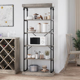 IDEALHOUSE Rustic 6-Tier Industrial Bookshelf with Metal Frame - Elegant Grey Storage Rack for Home and Office IDEALHOUSE