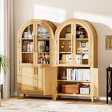 TRUNBACK 63" Arched Storage Cabinet, 5-Tier Modern Farmhouse Kitchen Pantry Cabinet with Glass & Rattan Doors, Adjustable Shelf for Living Room, Dining Room, or Office, Oak TRUNBACK