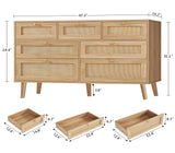 TEENFON 47.2''Wide 7 Drawer Rattan Dresser, Boho Dresser for Bedroom, Chest of Drawers, Closet Organizer, Natural Wood Dressers Chest for Bedroom, Living Room, Entryway, Natural TEENFON