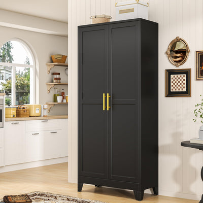PAOFIN 71" Tall Metal Pantry Storage Cabinet with Doors and 4 Adjustable Shelves, Black Kitchen Food Pantry Cabinets, Tall Freestanding Cupboard for Kitchen, Dining Room or Living Room, Black