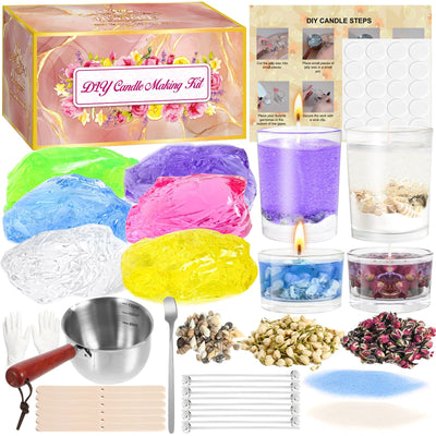 JCOOS Gel Wax Candle Making Kit, DIY Candle Making Kit for Adults, Beginners with 6 Colors Gel Wax for Candle Making, Candle Jars, Candle Wicks, Candle Sand, Dried Flowers, Conch, Birthday Gifts Craft