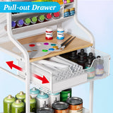 Rolling Craft Cart with Drawer, White Small Utility Cart, Metal Storage Cart with Lockable Wheels, 6 Tiers Paint Organizer for Art Supplies, Store for Brushes Paints Artifacts Small Parts JKsmart