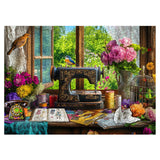 Larkipuzz Spring Stitch Vintage Sewing Machine Puzzles for Adults 1000 Pieces, Bird Vase Jigsaw Puzzles, Hard Difficult Funny Challenging Book Flower Puzzle Larkipuzz
