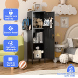 SUXXAN 54" H Metal Storage Locker, Metal Cabinet with Lockable Door & Towel Rack & 2 Side Pegboards with Hooks for Home School Office Gym Bedroom, Assembly Required(Black) SUXXAN