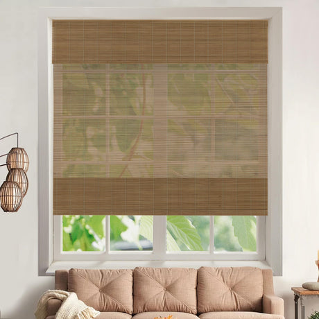 Hiifroy Cordless Bamboo Roman Shades for Windows, Bamboo Blinds with Valance, Light Filtering Nature Khaki 31" W x 48" H Hiifroy