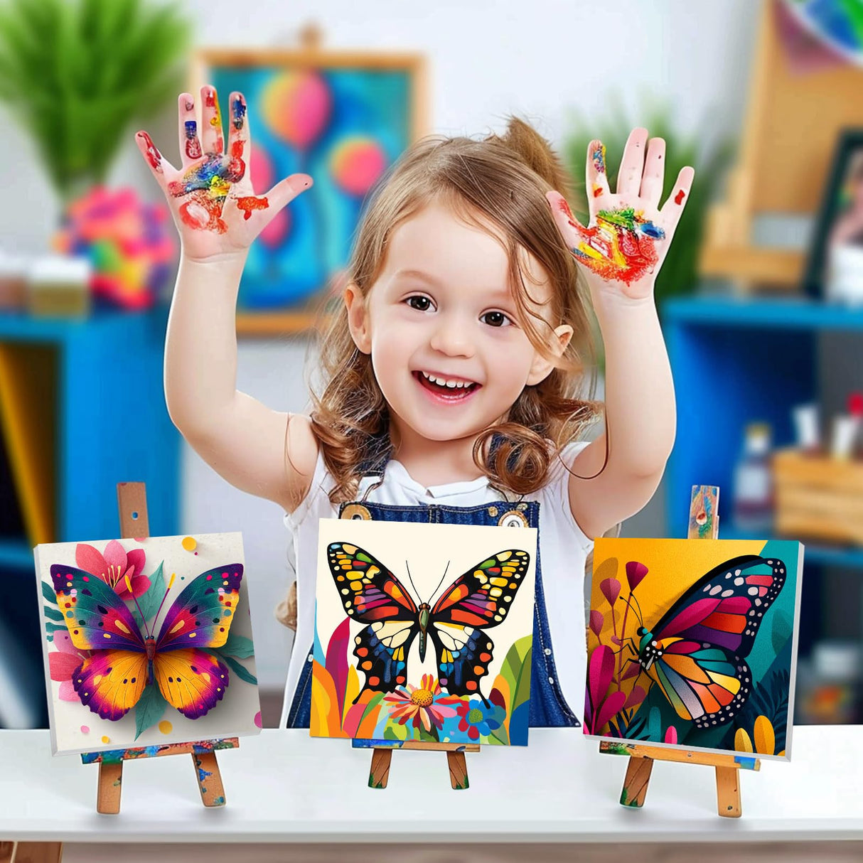 4 Pack Paint by Numbers Kit for Kids, Girls Color by Number Painting Kits for Kids Ages 8-12 Butterfly Paint by Numbers with Framed Canvas Children DIY Paints by Number Kits for Beginners 8x8 Inch AILIBUT