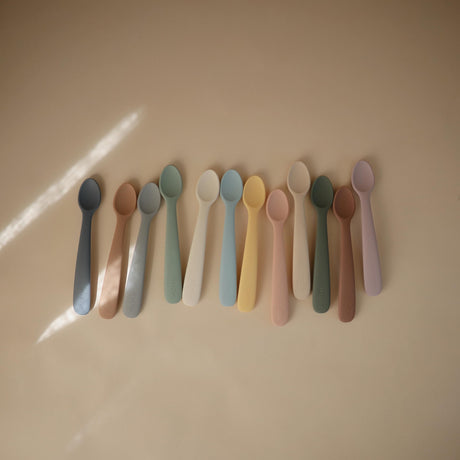 mushie Silicone Baby Feeding Spoons | 2 Pack (Cambridge Blue/Shifting Sand) mushie
