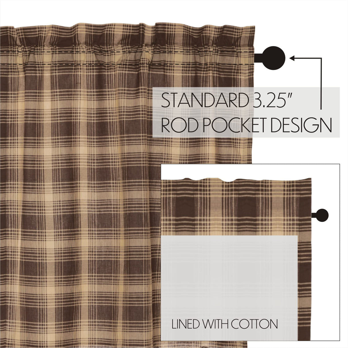 VHC Brands Rustic & Lodge Window Curtains - Dawson Star Brown Scalloped Curtain Panel Pair 84x40 VHC Brands