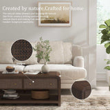 Oak&Sparrow 48'' Boho Coffee Table, Thickened Arc-Shaped Design with Rattan Drawer, Oak Table for Living Room