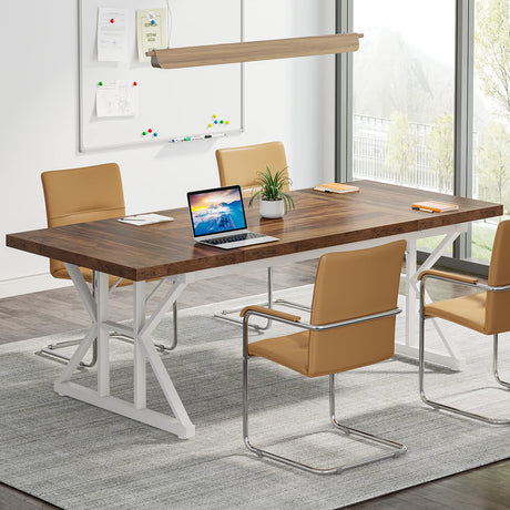 Tribesigns 6FT Conference Table, 70.86 L x 31.49 W x 29.52 H Inches Rectangle Meeting Room Table, Rustic Wood Seminar Table Executive Desk for Office, Conference Room(Brown/White) Tribesigns