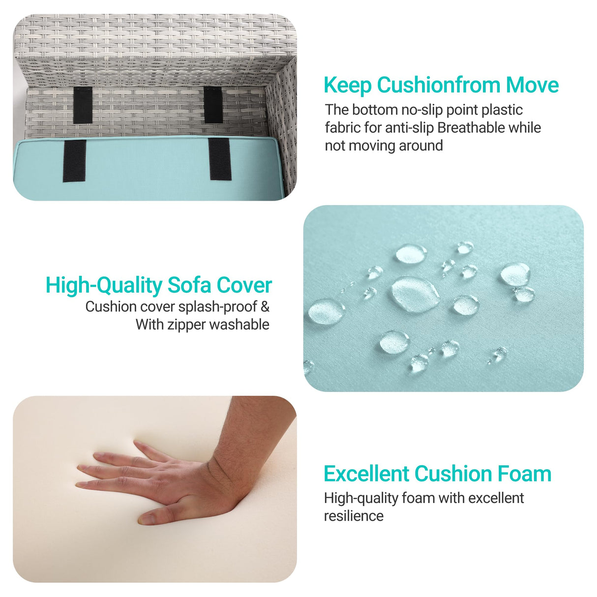 Muphyers 16-Piece Outdoor Patio Furniture Set with Rocking Swivel Chair, PE Wicker Rattan Sectional Sofa Patio Conversation Set with 55,000 BTU Fire Pit Table & Coffee Table, Light Blue Muphyers