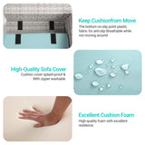 Muphyers 16-Piece Outdoor Patio Furniture Set with Rocking Swivel Chair, PE Wicker Rattan Sectional Sofa Patio Conversation Set with 55,000 BTU Fire Pit Table & Coffee Table, Light Blue Muphyers