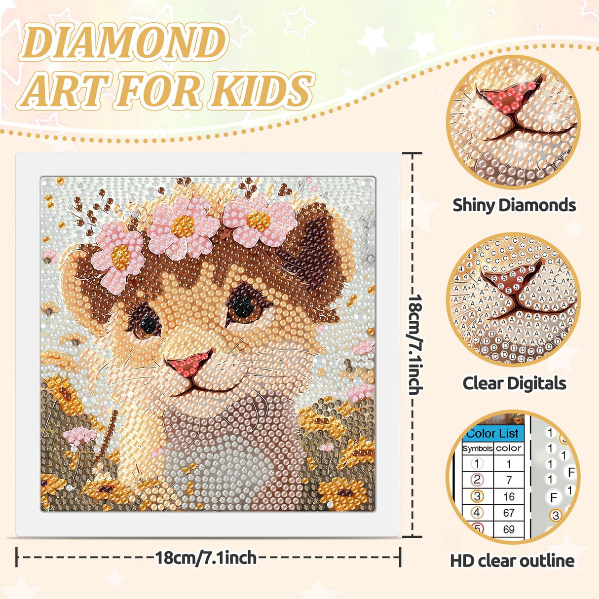SENQAO Lion Diamond Art Kit for Adults with Frame Art and Crafts for Adults Ages 6-8 -10-12 Easy to DIY Diamond Art for Adults and Adult Beginners Home Wall Decoration 7.1x7.1inch SENQAO