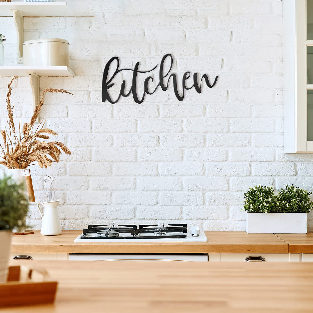 Maxdot Kitchen Metal Cutout Sign Word Wall Decor Farmhouse Kitchen Metal Word Wall Art Sign for Home Dining Room Restaurant,15.7 x 6.7 Inch (Black) Maxdot