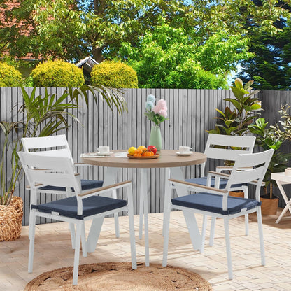 OC Orange-Casual 5 Piece Aluminum Patio Dining Set, Outdoor Furniture Set with 4 Stackable Cushioned Chairs and Round Weather Resistant Table w/Umbrella Hole for Deck, Backyard, Poolside(Dark - WoodArtSupply