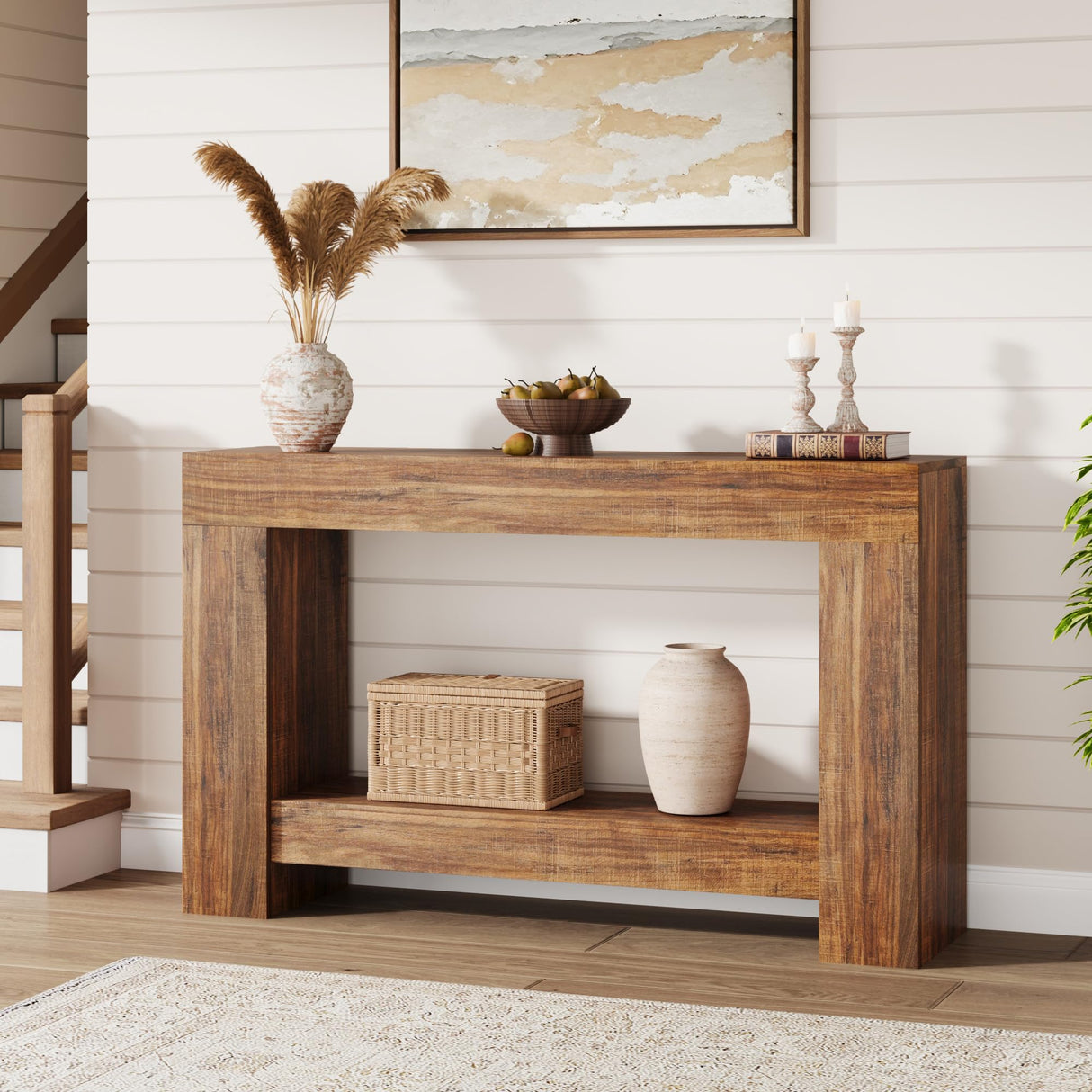 47.24 Inches Long Console Table for Entryway, 2-Tier Large Sofa Table with Storage, Farmhouse Console Table for Living Room, Wooden Entrance Entry Table for Entryway, Hallway GarveeHome